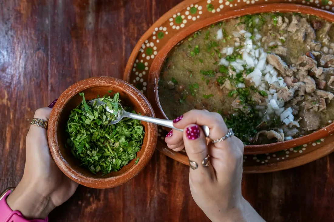 Carne en su jugo con cilantro picado.